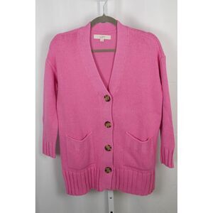 Loft XS Pink Chunk Button Down Grandpa Style Cardigan Front Pockets Ribbed Cuffs
